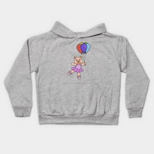 A little ballerina bear holding colorful balloons Kids Hoodie